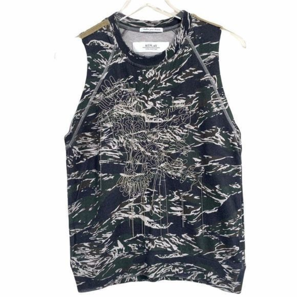 Replay Embellished Eagle Camo Top Sweatshirt XS‎
